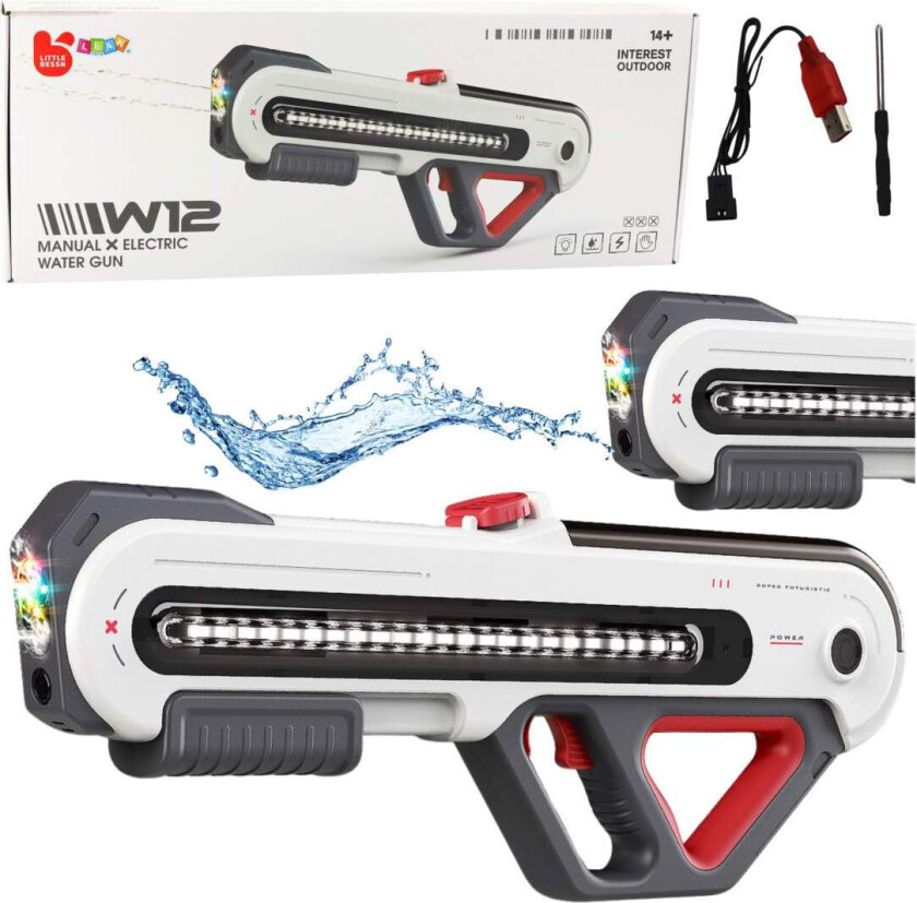 Elektrisk vannpistol med LED, Hvit, 60cm