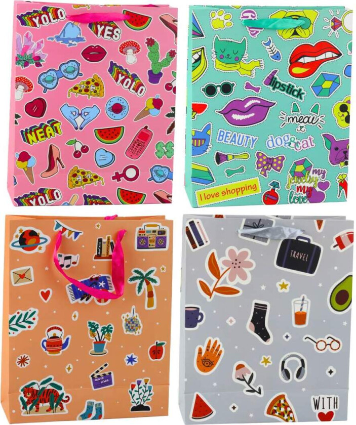 Gavepose med fargerike klistremerker, 32 x 26 x 12 cm