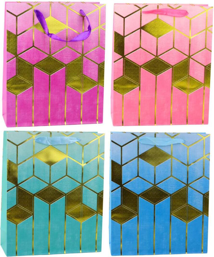 Gavepose Papir Geometriske Mønstre Gull 32x26x12 cm