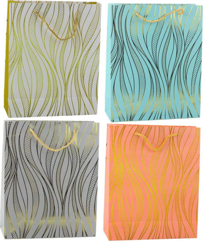 Gavepose Papir Gull Bølgelinjer 32 x 26 x 12 cm