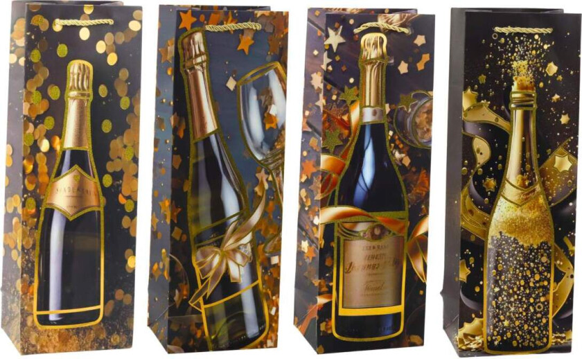 Vinflaske gavepose, papir, 35 x 12 x 9 cm