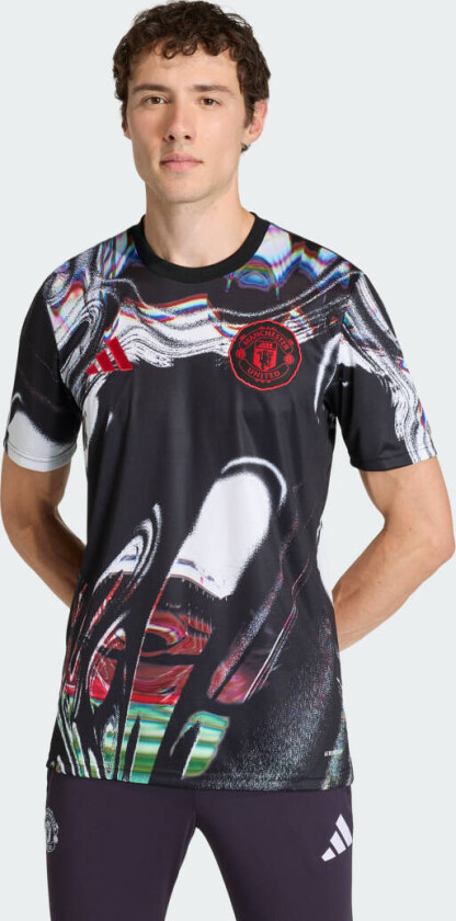 Manchester United Trenings T-Skjorte Pre Match - Svart/Hvit/Rød - adidas, størrelse Small