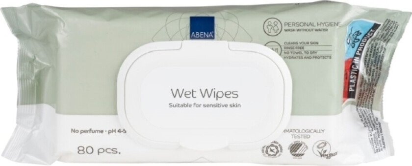 Våtservietter, ABENA, Z-brett, 18x20 cm, 80 stk., uten farge og parfyme, med plastlokk, engangs