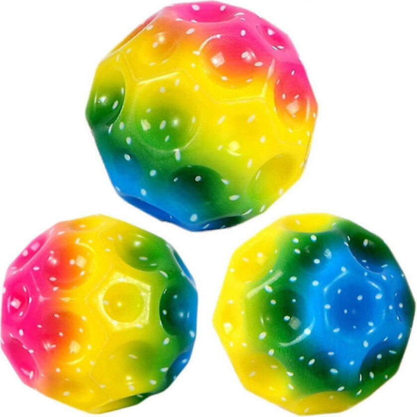 3 stk. Måneball, Regnbue Måneball, 7cm Sprettball, Liten Vannball, Badeleke Strandleke Romtema Bou
