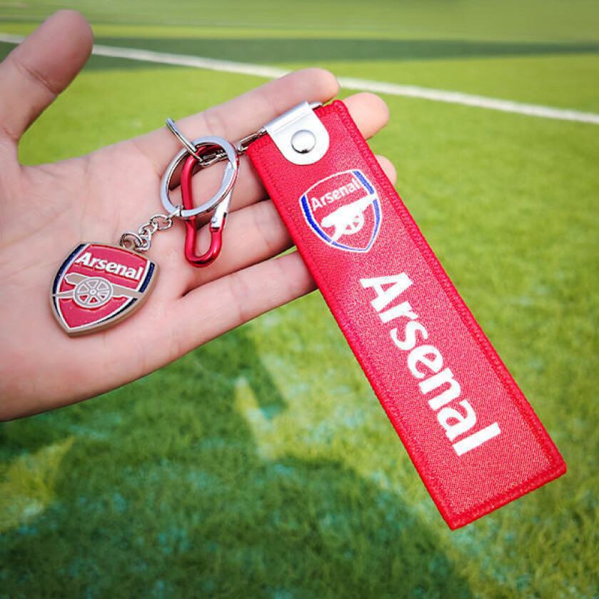 Fotballklubb nøkkelring, fotballag ryggsekk, bagasjelapp og nøkkelmerke Arsenal
