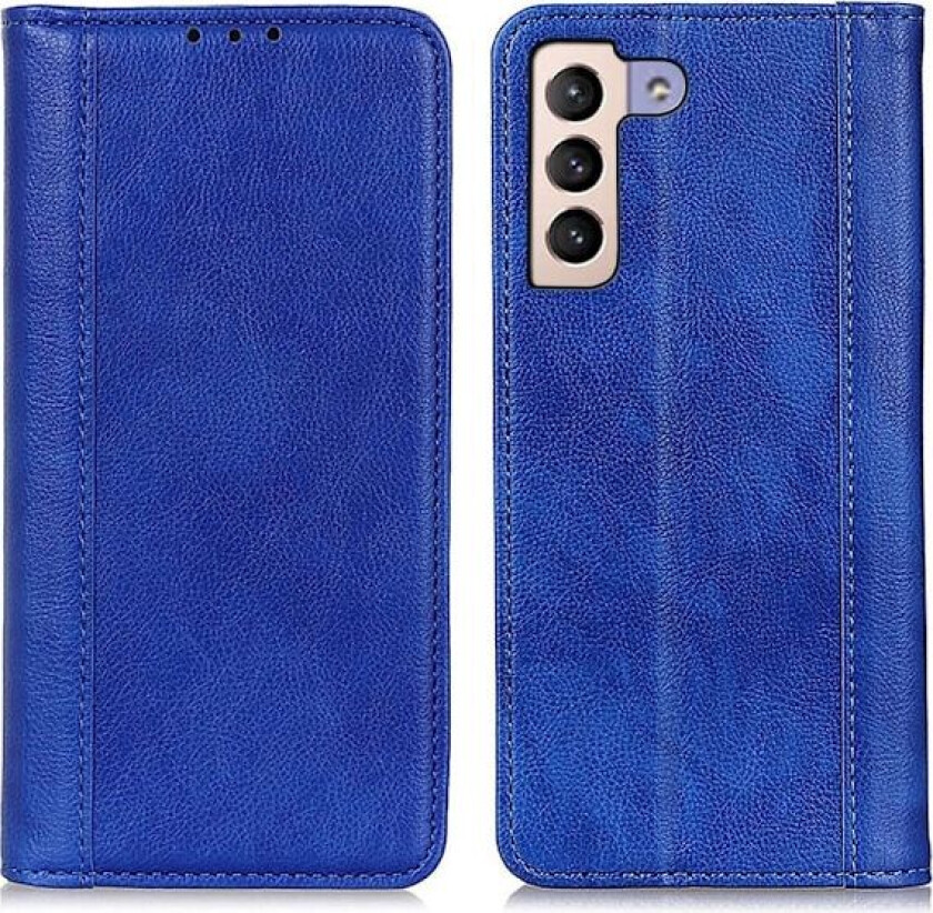 Ekte lærdeksel med magnetisk lukking for Samsung Galaxy S22 - Blå