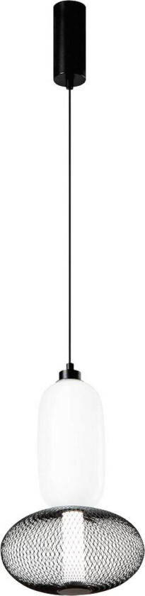 LED-hengelampe INKAS, høyde 41 cm, svart, glass/metall, CCT