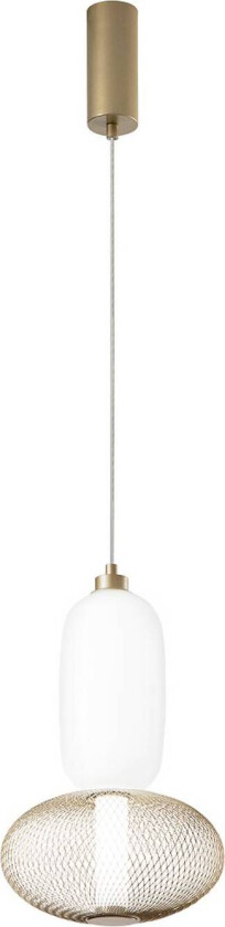 LED-hengelampe INKAS, høyde 41 cm, gullfarget glass/metall CCT