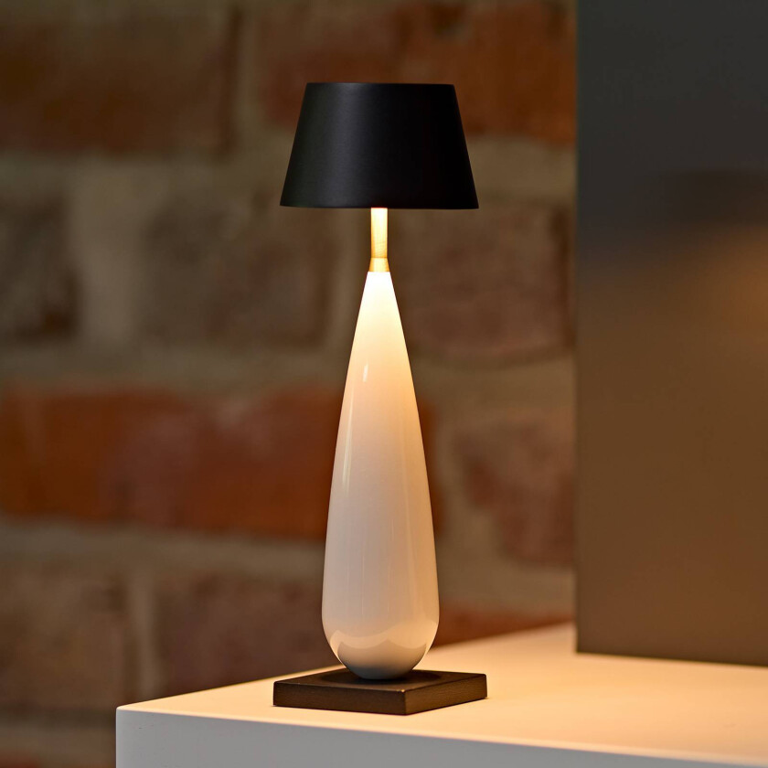 LED-batteridrevet bordlampe Thala, hvit/svart, IP65, 24 cm