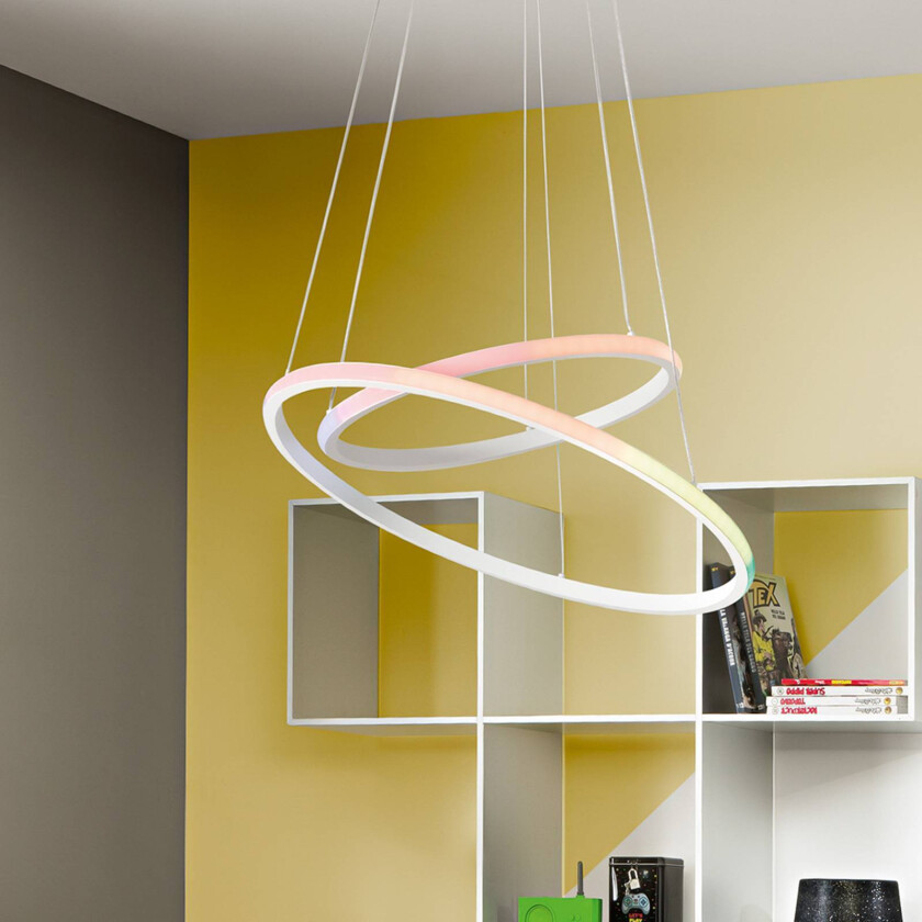 LED-pendellampe Axis, Ø 60/40 cm, hvit, metall, CCT, RGB