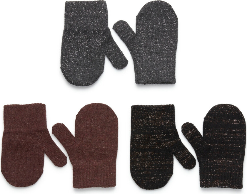 Magic Mittens 3 Pack W. Lurex - Grey - 2-4Y