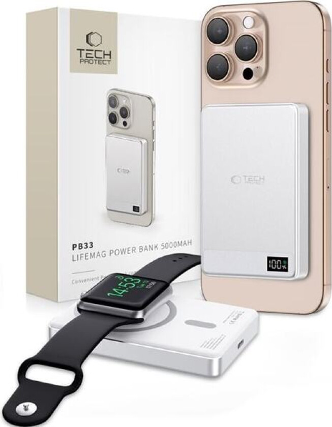 Powerbank Tech-Protect PB33 LifeMag MagSafe 5000mAH - sølv