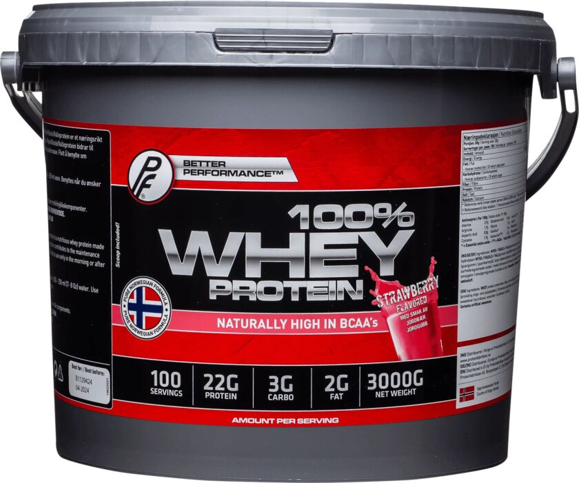 100% Whey 3kg, myseprotein Jordbær