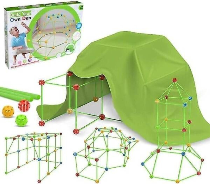 Barntelt, DIY Fort Barn Koje Bygge Kit, Slott Tunneltelt Leke, Innendørs Utendørs (36 Kuler 51 Pinner Med Teltet)