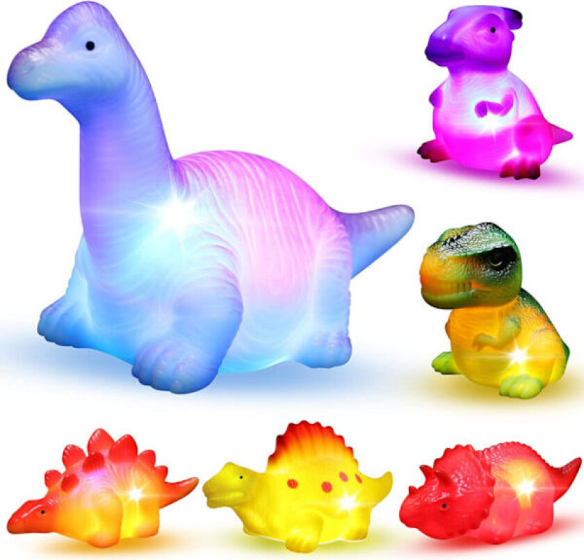 6 Pakker Lysende Flytende Dinosaur Badeleker Sett, for Baby Småbarn Nevø Flott Vann Badekar Dusj Basseng Badeleke