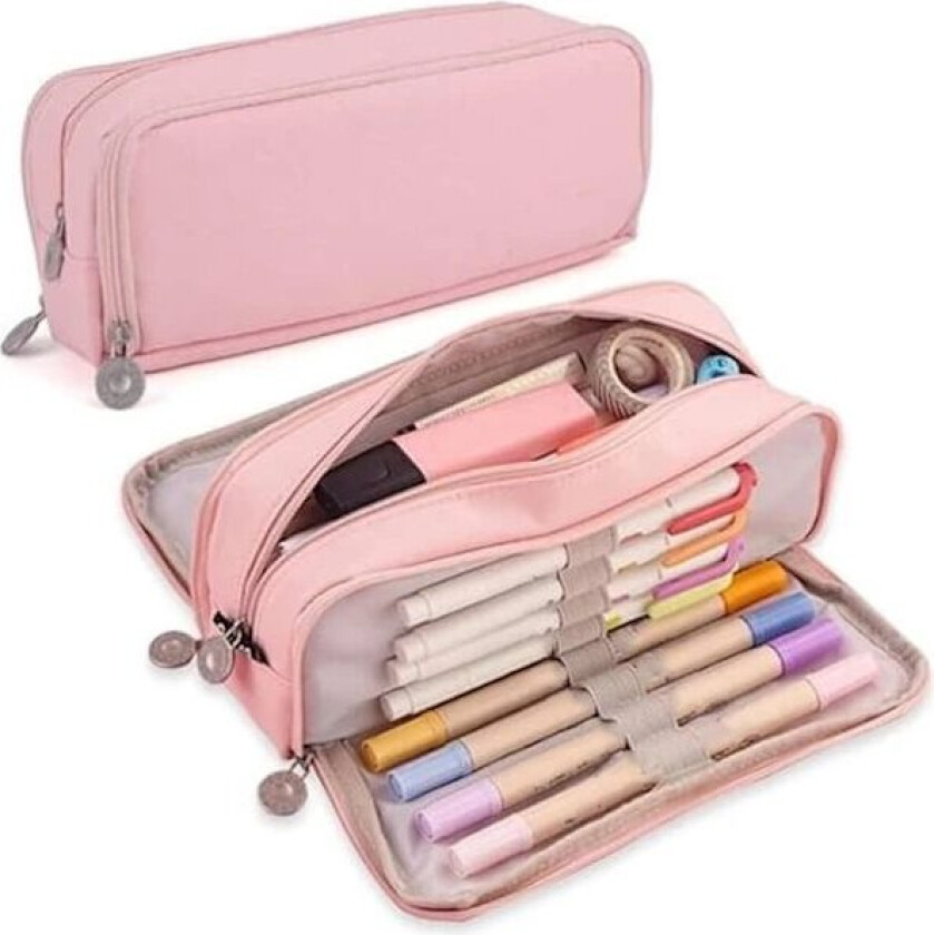 Stort penalhus for jenter - 3 rom - Rosa - Skolemateriell - Oxford