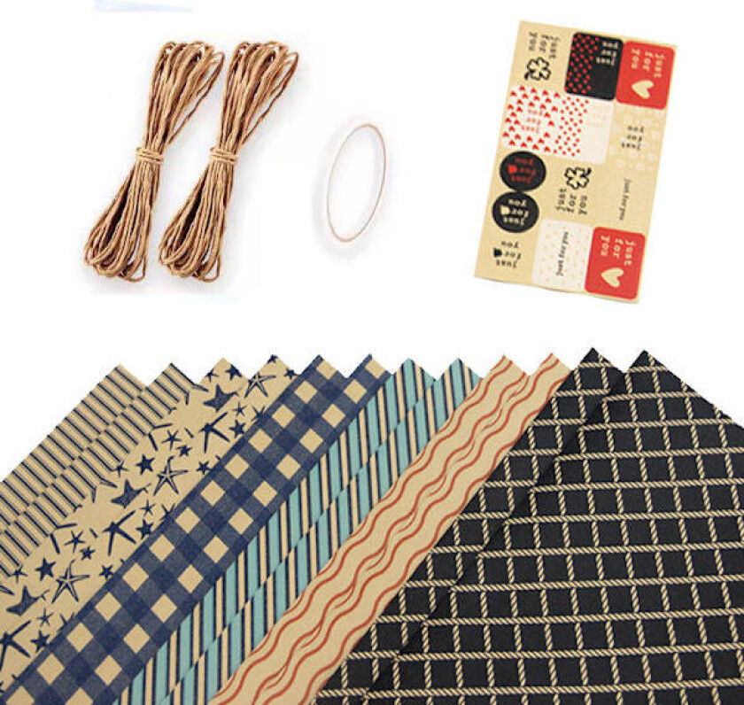 Bilde av Retro enkel blå rutenett kraftpapir gavepapir Valentinsdag