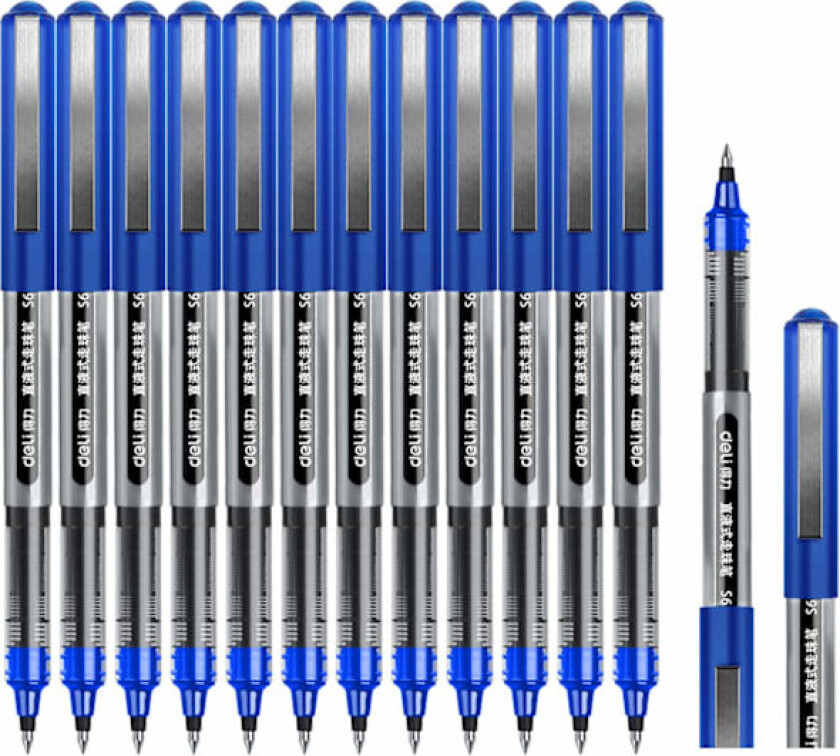 Rollerballpenn, 0,5 mm blå penner, glatt kulepenn hurtigtørkende flytende blekk Rollerballpenner - 12-pakning