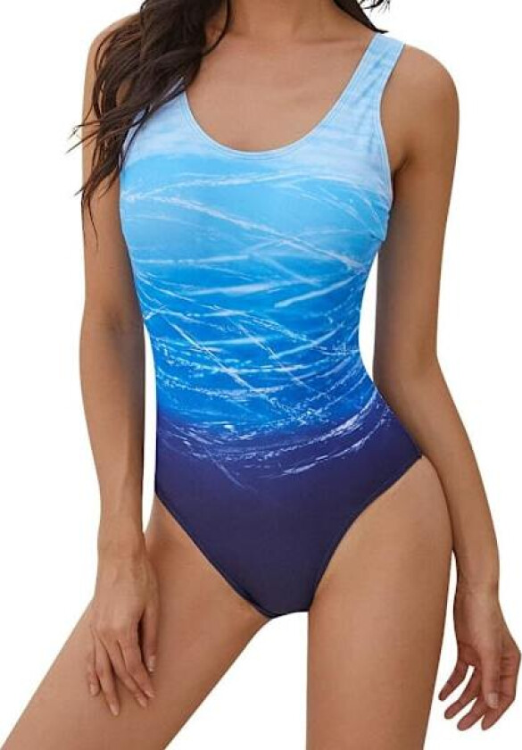 Ettdelt badedrakt for kvinner, magekontroll, polstret badedrakt, rund hals, ryggløs monokini, gradientfarget badedrakt