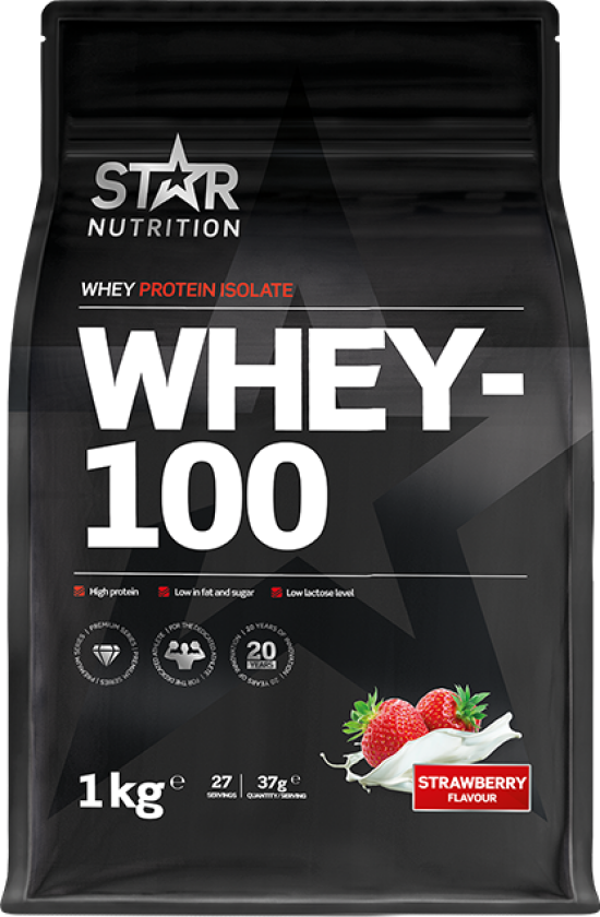 Star Nutrition Whey 100, myseproteinisolat STRAWBERRY