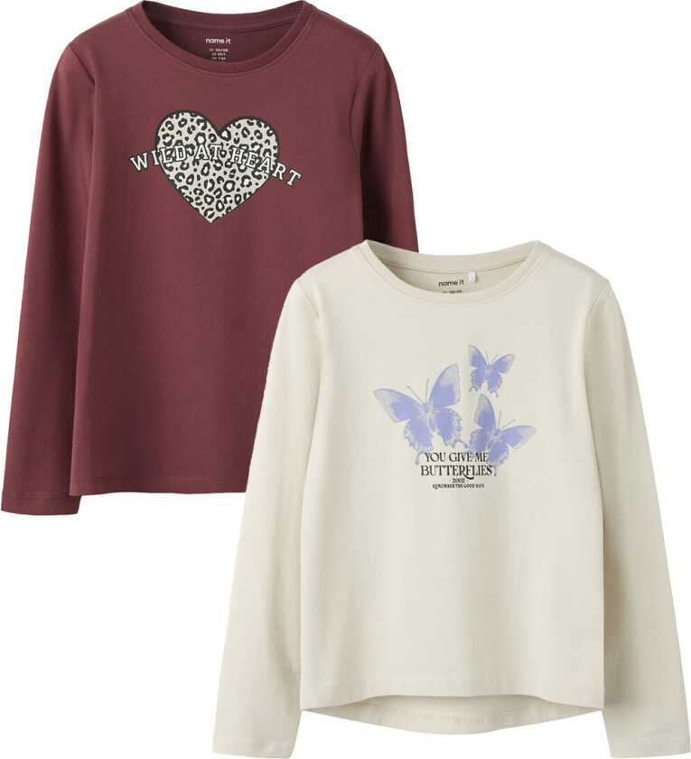 Genser - 2-pack - NkfVix - Okseblodsrød/Pimpstein Stone - - 13-14 år (158-164) - Genser