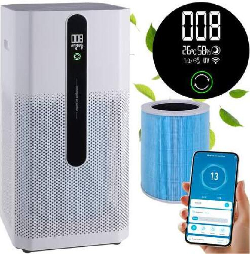 Luftrenser med HEPA H12, ionisering og WiFi-kontroll