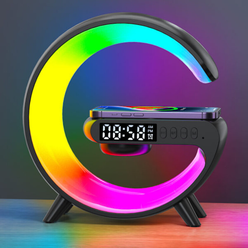 Multifunksjonell Trådløs Ladeplate Stativ Høyttaler TF RGB Nattlampe 15W Hurtigladestasjon for iPhone Samsung Xiaomi Huawei