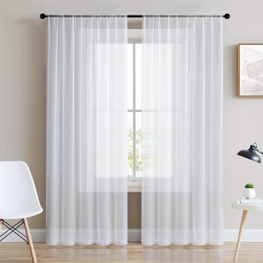 Hvite gjennomsiktige gardiner - Sett med 2 korte gardiner 132 x 160 cm Bedr