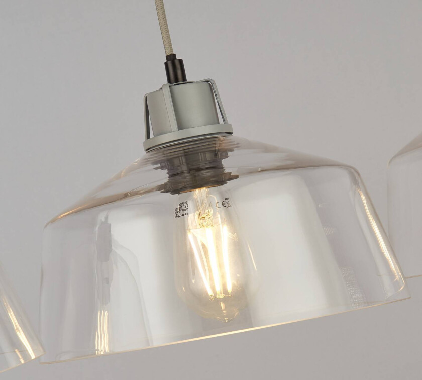 Hengelampe Thaloria, transparent, glass, 3 lyskilder, 80 cm