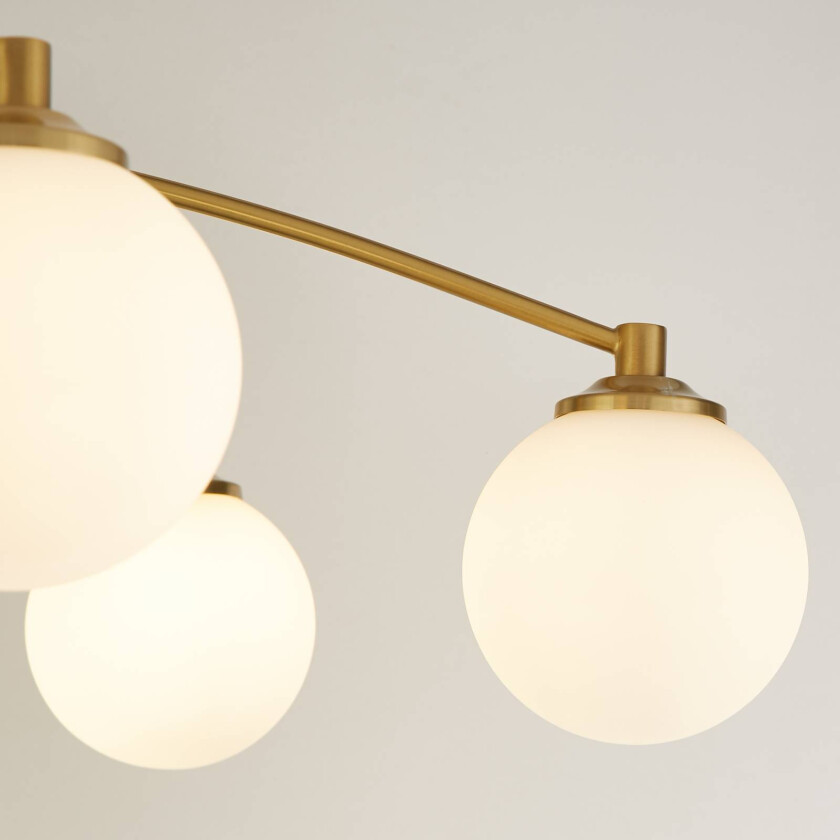 Taklampe Feylinn, hvit/messing, glass, Ø 75 cm, 6 lyskilder.