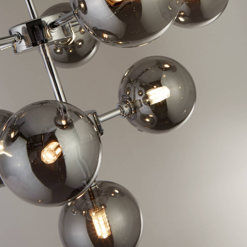 Pendellampe Zarath, røykgrå, glass, 9 lyskilder, Ø 49 cm