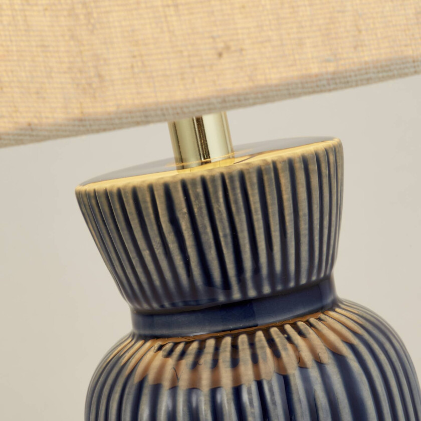 Bordlampe Jeshua, blå/hvit, keramikk/tekstiler, 39 cm, E24