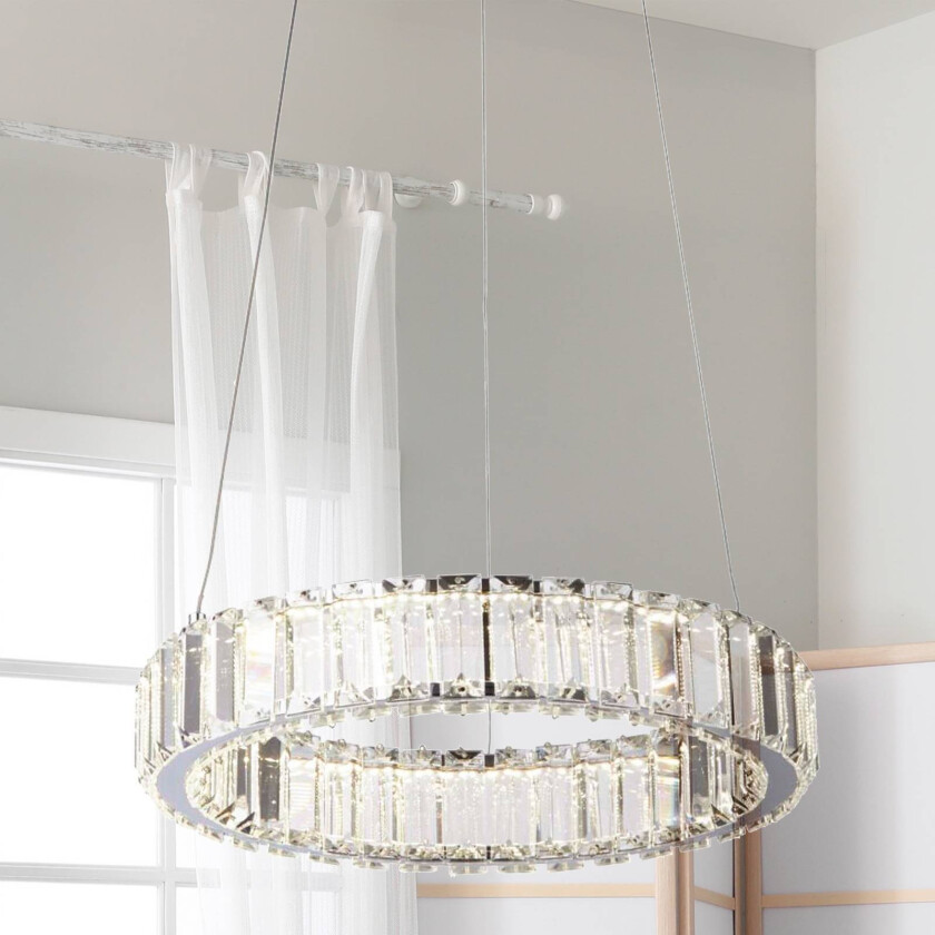 LED-hengelampe Filumena, grå/klar, metall/glass, Ø 35 cm