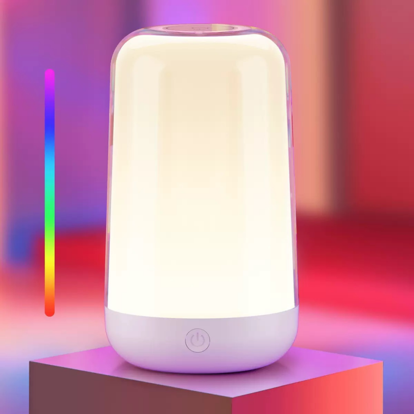 Oppladbar RGB+CCT LED bord-/nattlampe - Hvit, touch dimbar, IP20 innendørs - Dimbar : Dimbar, Kulør : RGB + CCT (Varm til Kald Hvit)