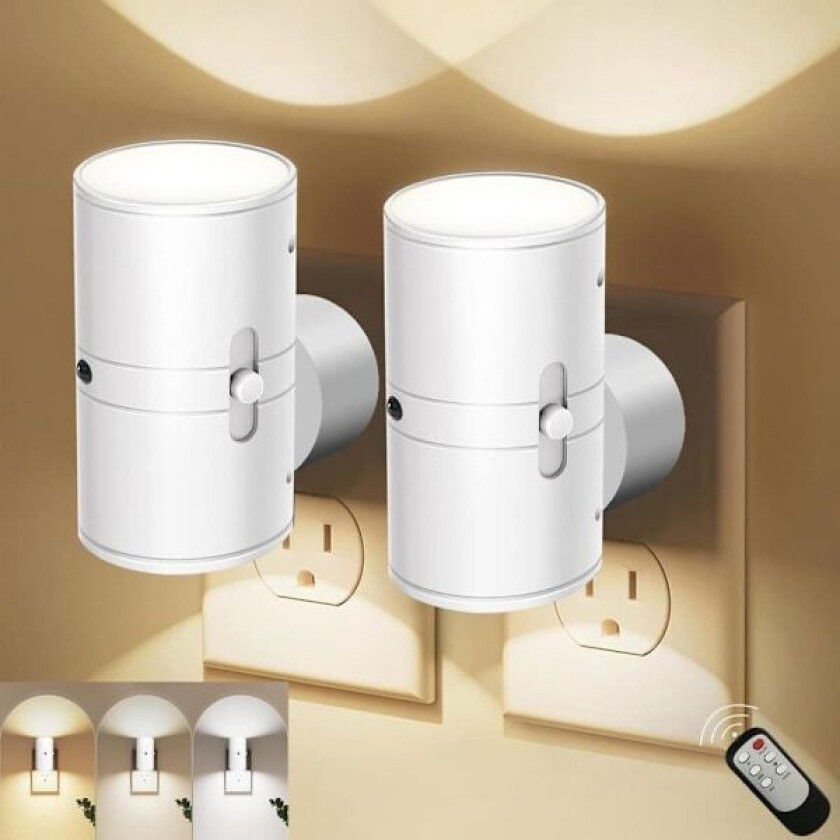 LED-nattlampe med plugg, nattlys fra skumring til daggry, justerbar lampe i tre farger, lampe for alle steder i hjemmet