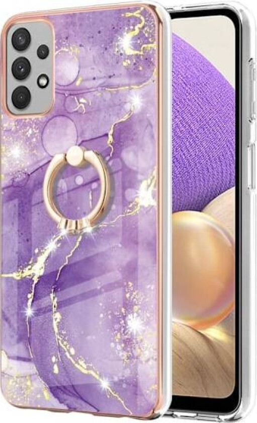 Marble Mønstret Deksel med Ring Holder til Samsung Galaxy M32 5G / A32 5g - Grønn og Gul Klinkekule Haze