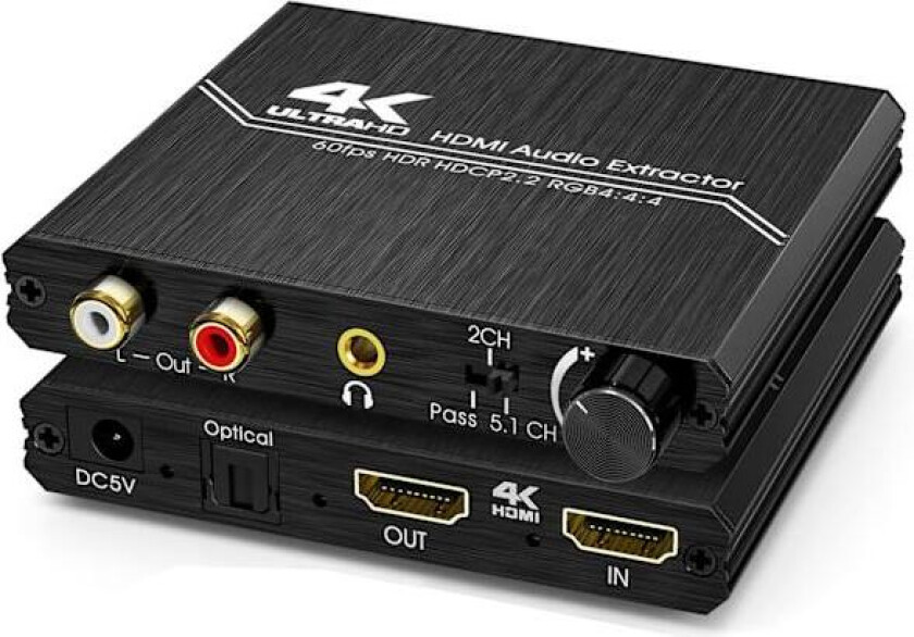 HDMI 2.0 Audio Extractor – 4K HDMI til SPDIF Optisk 3.5mm AUX Stereo RCA L/R Audio Splitter med Volumkontroll, @60Hz, HDCP 2.2, HDR, 3D, YUV, 4:4:4