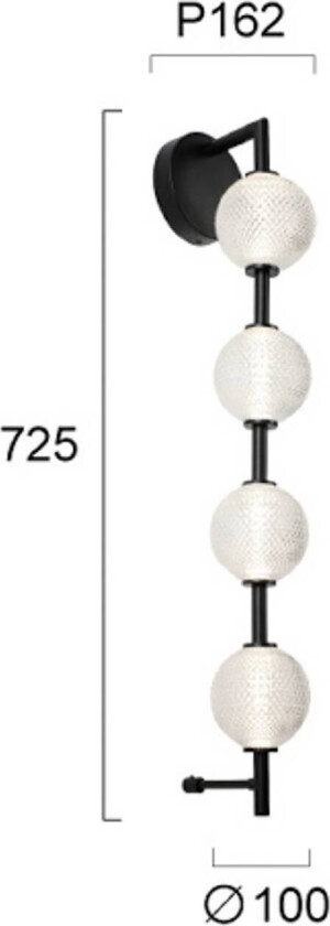 LED-vegglampe Abeona, høyde 72 cm, svart, metall, 4 lyskilder