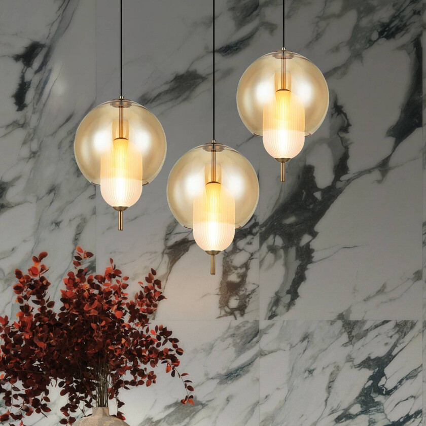 LED-pendellampe Adol, røykgrå, Ø 25 cm, glass