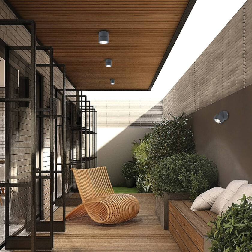 LED-utendørs downlight Andria, mørkegrå, Ø 9 cm, metall