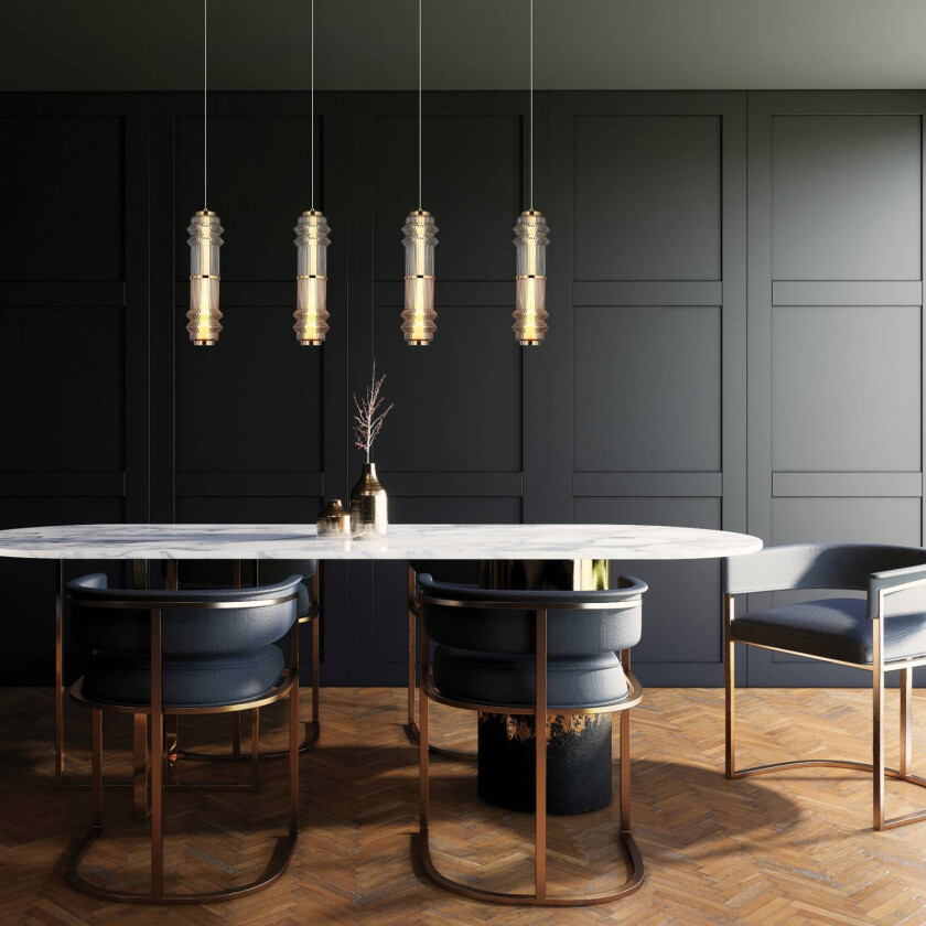 LED-hengelampe Dereck, røykgrå/ravfarget, Ø 10 cm, glass