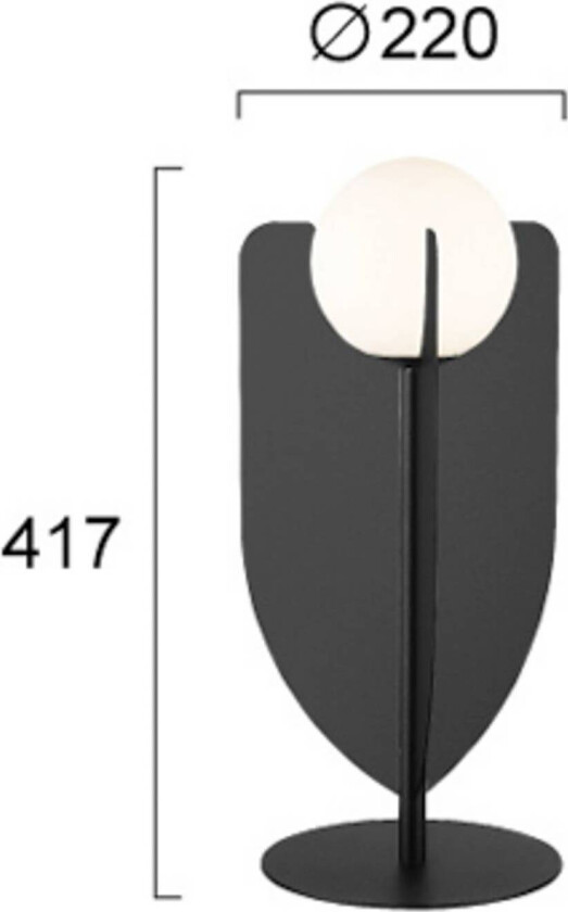 Bordlampe Fedora, høyde 42 cm, svart, metall/glass