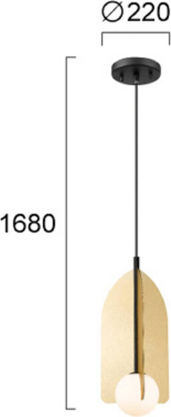 Hengelampe Fedora, Ø 22 cm, gullfarget, metall/glass