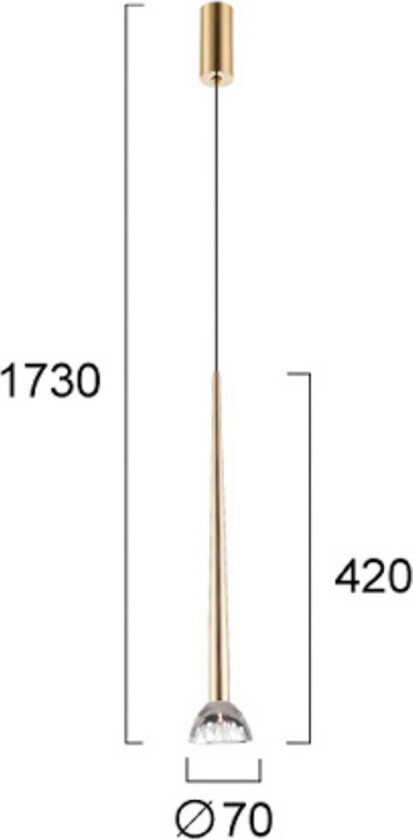 LED-hengelampe Rina, gullfarget/klar, Ø 7 cm, metall/akryl