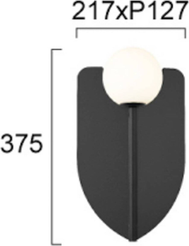 Vegglampe Fedora, høyde 37 cm, svart, metall/glass