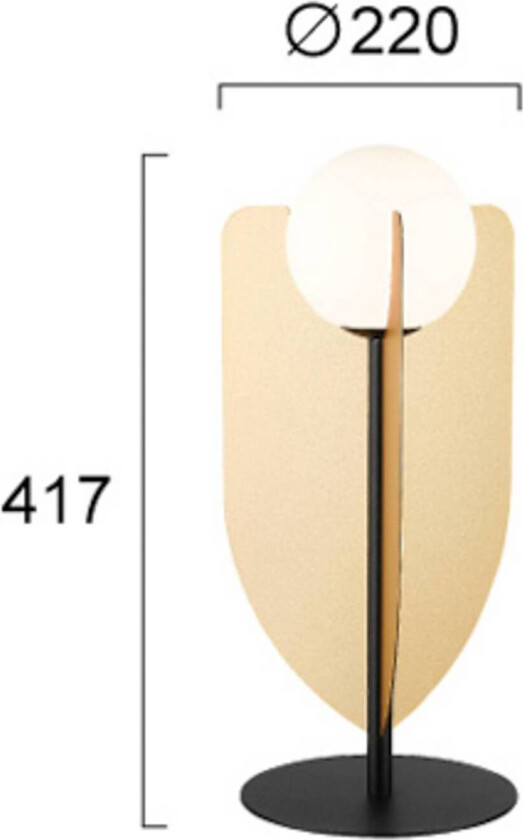 Bordlampe Fedora, høyde 42 cm, gullfarget, metall/glass