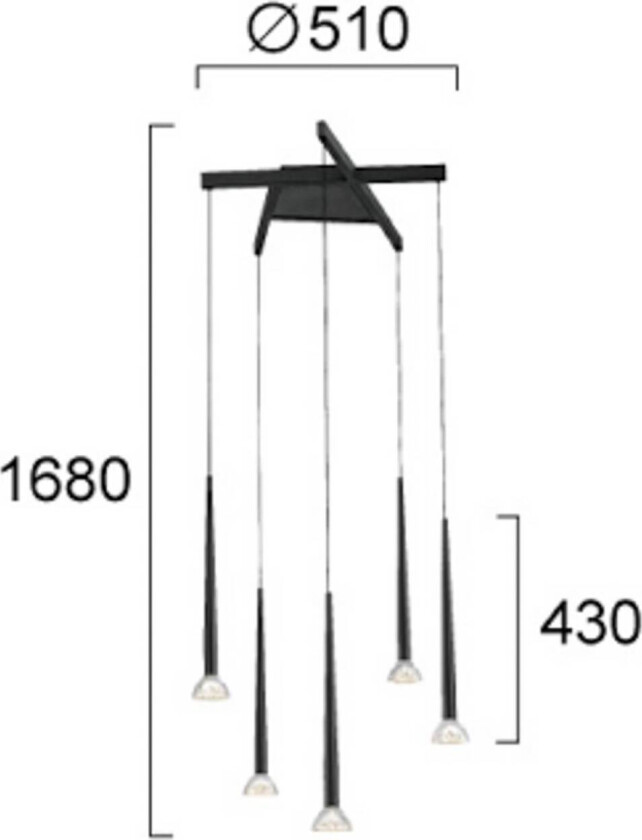 LED-hengelampe Rina, svart/klar, Ø 51 cm, metall, 5 lyskilder