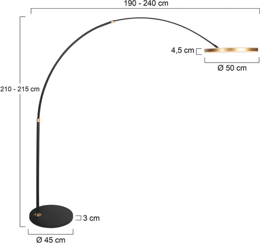 LED-buelampe Ringlux, svart/gull, metall, CCT, dimbar