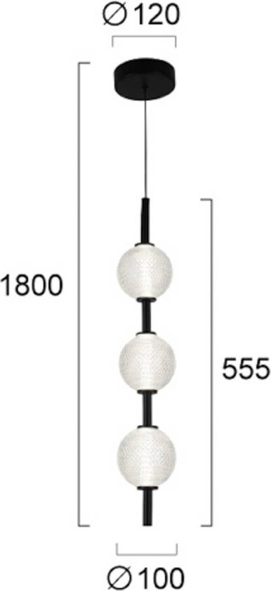 LED-hengelampe Abeona, Ø 10 cm, svart, metall/glass, 3 lyskilder