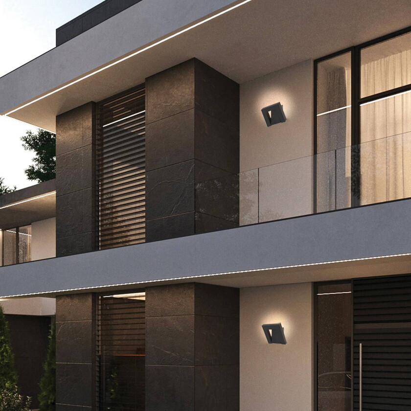 utendørs LED-vegglampe Siena, mørkegrå, høyde 28 cm, metall